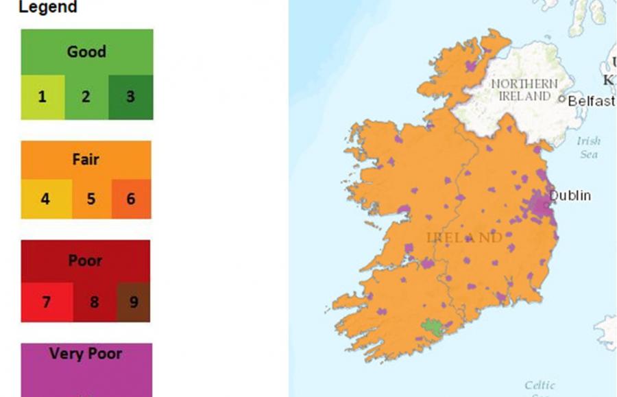 Image shows air quality map of Ireland.
